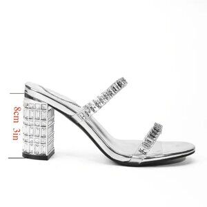 NWOT - Rhinestone Block Heeled Sandals in Silver (Size 7)